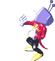 Tenna from Deltarune with a television head laughing while wearing a red suit.