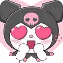 Kuromi with heart-shaped eyes and a happy expression.