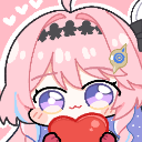 Anime girl character holding a red heart with a happy expression.