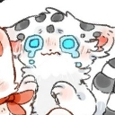A small white creature with glowing blue question marks for eyes looking confused.