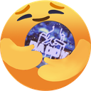 Yellow smiley face happily hugging a circular icon.