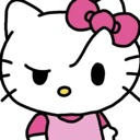 Hello Kitty with a suspicious, judgmental expression and a raised eyebrow.