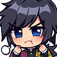 Giyuu Tomioka from Demon Slayer pouting with his cheeks puffed out.