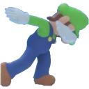 Luigi performing a dabbing dance move.