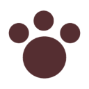 A brown pixelated paw print icon on a black background.