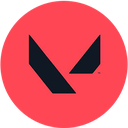 Valorant logo featuring a stylized black V shape inside a red circle.