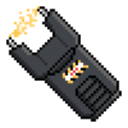 A pixel art taser with a glowing yellow electrical charge at the tip.
