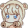 Anime girl wearing a bear hoodie reaching forward with teary blue eyes.