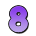 Number eight displayed in a bold purple font.
