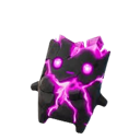 A small black creature with glowing purple eyes and cracks of purple energy running across its body.