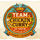 A circular badge with a bowl of curry and chicken, featuring the text Team Curry Chicken and The Backwards Way.