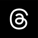 Threads app logo in white against a black square background.
