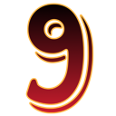 Number nine with a deep red gradient and glowing gold outline against a black background.
