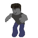 Roblox character performing a rhythmic dance move with arms and legs in motion.