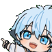 Anime character with blue hair smiling and casting a glowing magical bubble.