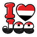 A stylized red heart and text reading I Love Yemen, both filled with the red, white, and black colors of the Yemeni flag.