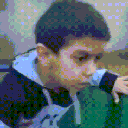 Young boy looking increasingly distressed and eventually covering his face with his hands in a four-panel sequence.