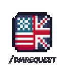 A pixel art square featuring the United States flag on the left and the United Kingdom flag on the right.