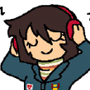 Girl with brown hair wearing red headphones and smiling while listening to music.