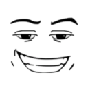 Man Face with a smug, wide grin and raised eyebrows.