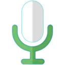 Microphone icon in a flat design style with a green base and white top.