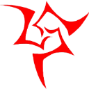 Red jagged tri-point symbol on a black background.