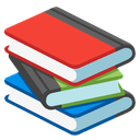 A stack of three colorful books with red, green, and blue covers.