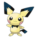 Pichu stands with a cheerful expression and rosy cheeks.