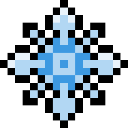 Snowflake icon rendered in a simple blue and light blue pixel art style against a black background.
