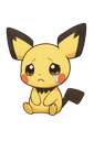 Pichu sitting down with a sad expression and a tear rolling down its cheek.