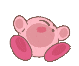 Kirby performs a punching motion in a pixelated animation style.