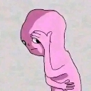 A pink humanoid character covering its face with its hand in a gesture of disappointment.