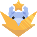Wumpus peeking out from behind a large golden star symbol.