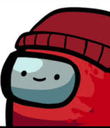 Red Among Us crewmate wearing a beanie with a small, gentle, and suspicious smile.