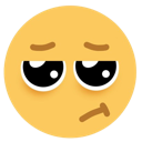 Yellow smiley face with wide eyes and a slight, skeptical smirk.
