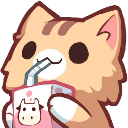 A cute brown cat drinking from a pink milk carton with a straw.