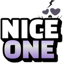 Skull with heart-shaped eyes above the text Nice One in a bold font.