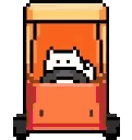 A pixelated white cat spinning rapidly inside a small orange car.