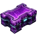 A glowing purple futuristic crate with metallic accents and a bright cyan light in the center.