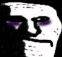 Trollface character with dark, tired eyes and a somber expression.