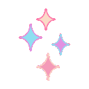 Four distinct pixel art star shapes in pink, blue, and purple colors.