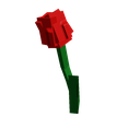 A pixelated red tulip with a green stem against a black background.