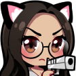 Anime girl with cat ears and glasses holding a silver handgun with a serious expression.
