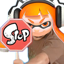 Inkling holding a red stop sign with a serious expression.