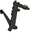A dark, stick-like creature with glowing eyes performing a series of dance poses.