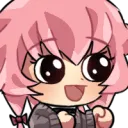 Yuno Gasai with wide, excited eyes and a large open-mouthed grin.