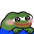 Pepe the Frog with rosy cheeks looking shy and bashful.