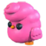 A round, fluffy pink bird with a cotton candy texture and small black eyes.
