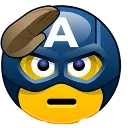 Captain America emoji wearing a blue cowl and saluting with a serious expression.