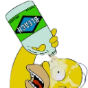 Homer Simpson drinking from a bottle labeled bleach with a shocked expression.